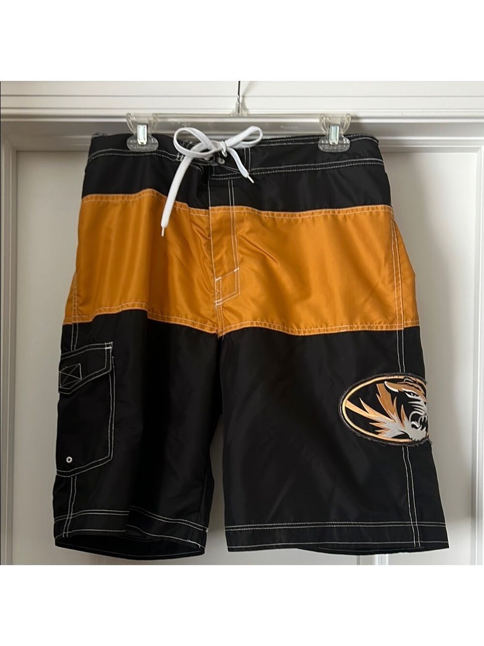 Mizzou Black and Gold Board Shorts with Quick-Dry Fabric